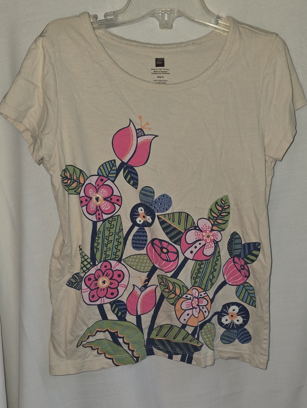 Tea Collection Cream Short-Sleeve Tee with Pink & Navy Floral Print